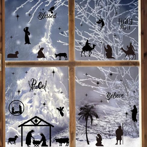 Christmas Window Clings Double Side Merry Christmas Star Light Ball Window Sticker for Xmas Party Supplies Home Window Merry Christmas Decor in Kuwait