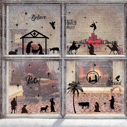 Christmas Window Clings Double Side Merry Christmas Star Light Ball Window Sticker for Xmas Party Supplies Home Window Merry Christmas Decor in Kuwait