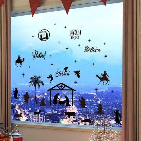 Christmas Window Clings Double Side Merry Christmas Star Light Ball Window Sticker for Xmas Party Supplies Home Window Merry Christmas Decor in Kuwait