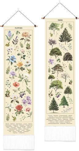 PLIGREAT 2 Pack Vintage Floral Tapestry Vintage Plants Long Narrow Wall Hanging with Tassels Reference Illustrative Botanical Wall Tapestry for Living Room Bedroom Bathroom Home Office Art Decor in Saudi Arabia
