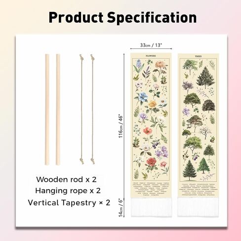 PLIGREAT 2 Pack Vintage Floral Tapestry Vintage Plants Long Narrow Wall Hanging with Tassels Reference Illustrative Botanical Wall Tapestry for Living Room Bedroom Bathroom Home Office Art Decor in Saudi Arabia