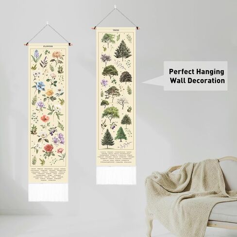 PLIGREAT 2 Pack Vintage Floral Tapestry Vintage Plants Long Narrow Wall Hanging with Tassels Reference Illustrative Botanical Wall Tapestry for Living Room Bedroom Bathroom Home Office Art Decor in Saudi Arabia