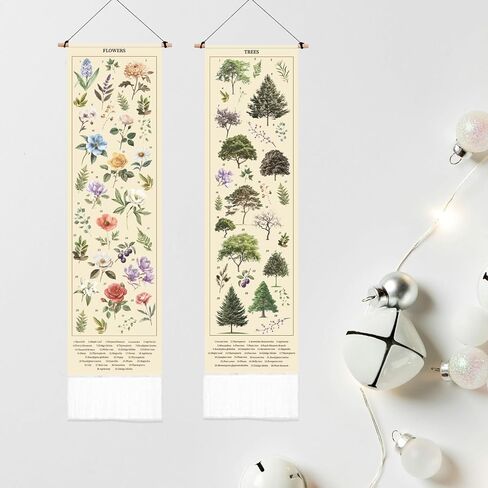 PLIGREAT 2 Pack Vintage Floral Tapestry Vintage Plants Long Narrow Wall Hanging with Tassels Reference Illustrative Botanical Wall Tapestry for Living Room Bedroom Bathroom Home Office Art Decor in Saudi Arabia