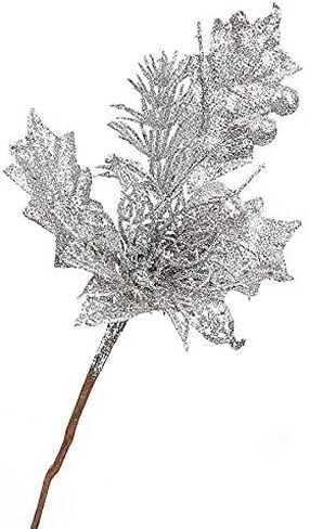 Giga Gud 5 pcs Christmas Glitter Berries Stems, 9 Inch Artificial Christmas Picks for Christmas Tree Ornaments, DIY Xmas Wreath, Crafts, Holiday and Home Decor (Silver 5pcs) in Saudi Arabia