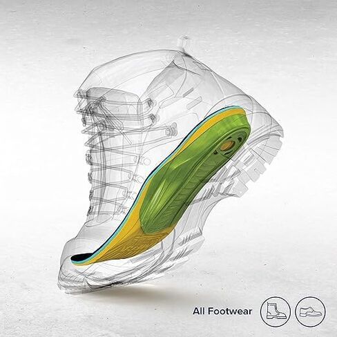 MEGAComfort Inc. Multi-Thotic 3-in-1 Orthotic Insoles; Dual Layer 100% Memory Foam with Re-Attachable Orthotic Arch Supports for Plantar Fasciitis, High Arch, Mid Arch, Men's 14-15, Yellow, Green in Kuwait