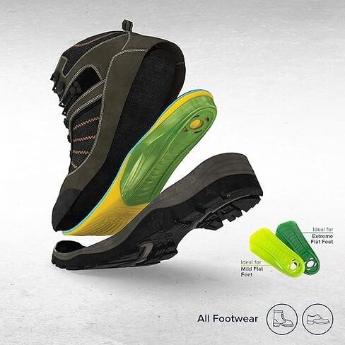 MEGAComfort Inc. Multi-Thotic 3-in-1 Orthotic Insoles; Dual Layer 100% Memory Foam with Re-Attachable Orthotic Arch Supports for Plantar Fasciitis, High Arch, Mid Arch, Men's 14-15, Yellow, Green in Kuwait