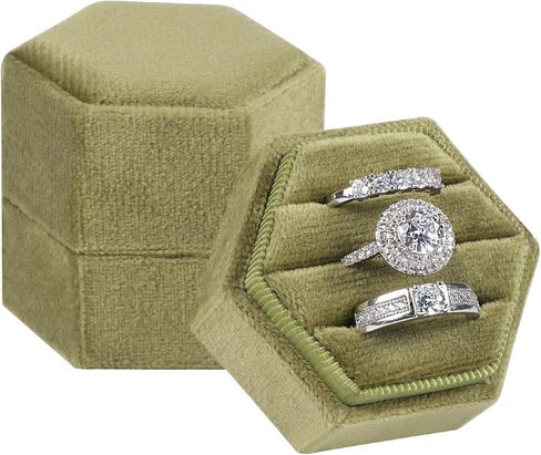 sovia Velvet Ring Box, 3 Slots Wedding Ring Box, Hexagon Engagement Ring Box, Premium Jewelry Ring Box for Proposal Engagement Wedding Day Bridal Photo in Kuwait