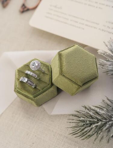 sovia Velvet Ring Box, 3 Slots Wedding Ring Box, Hexagon Engagement Ring Box, Premium Jewelry Ring Box for Proposal Engagement Wedding Day Bridal Photo in Kuwait