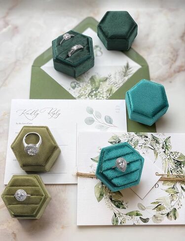 sovia Velvet Ring Box, 3 Slots Wedding Ring Box, Hexagon Engagement Ring Box, Premium Jewelry Ring Box for Proposal Engagement Wedding Day Bridal Photo in Kuwait