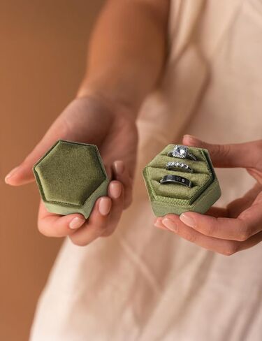 sovia Velvet Ring Box, 3 Slots Wedding Ring Box, Hexagon Engagement Ring Box, Premium Jewelry Ring Box for Proposal Engagement Wedding Day Bridal Photo in Kuwait
