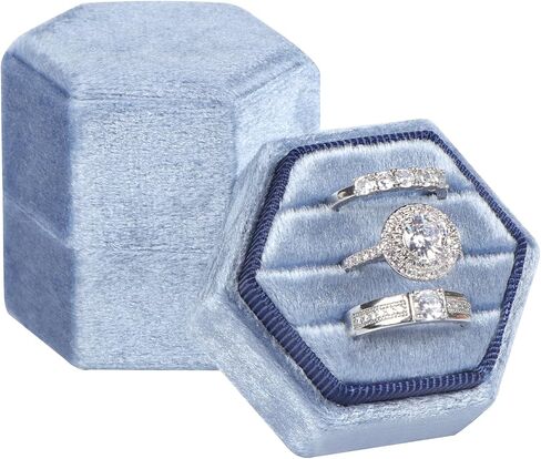sovia Velvet Ring Box, 3 Slots Wedding Ring Box, Hexagon Engagement Ring Box, Premium Jewelry Ring Box for Proposal Engagement Wedding Day Bridal Photo in Kuwait