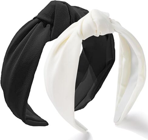 Etercycle 2PCS Headbands for Women, Bow Knotted Wide Headband, Yoga Hair Band Fashion Elastic Hair Accessories for Women (Black, Leopard) in Kuwait