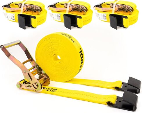 US Cargo Control, Flat Hook Ratchet Straps, 2 Inch Wide X 50 Foot Long, Yellow Ratchet Straps, Wide Handle Ratchet, Dependable Straps for Cargo Securement- Ratchet Strap with Flat Hook, 2 Pack in Saudi Arabia