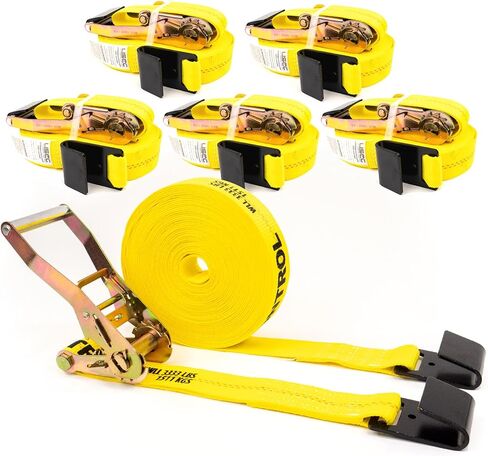 US Cargo Control, Flat Hook Ratchet Straps, 2 Inch Wide X 50 Foot Long, Yellow Ratchet Straps, Wide Handle Ratchet, Dependable Straps for Cargo Securement- Ratchet Strap with Flat Hook, 2 Pack in Saudi Arabia