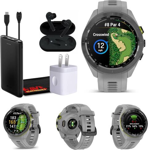 Garmin Approach S70 42MM Gray- Fitness Tracker Golf GPS Premium Smartwatch for Men, Lightweight Touchscreen AMOLED Display and Pre-Loaded Courses Bundle with Wireless Ear Buds & More in Saudi Arabia