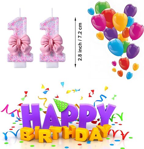 11th Birthday Candles, Pink 11 Year Old Number Birthday Candles, Happy Birthday Party Cake Topper Decoration Gifts for Girls in Saudi Arabia
