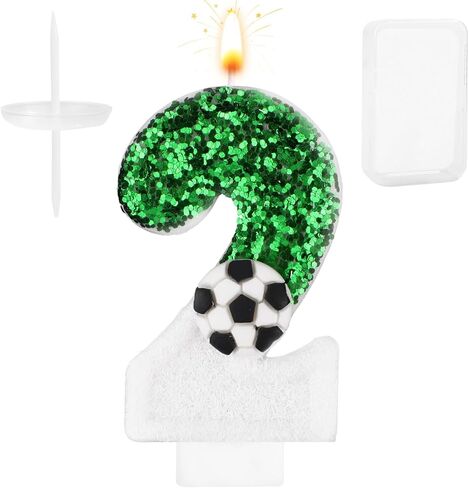 Football Candle, White Green Soccer Cake Topper Happy Birthday Number Cake Candle Sparkling Sequins Soccer Football Theme Birthday Party Decorations Celebrations Supplies (Number 8) in Saudi Arabia