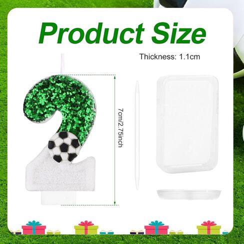 Football Candle, White Green Soccer Cake Topper Happy Birthday Number Cake Candle Sparkling Sequins Soccer Football Theme Birthday Party Decorations Celebrations Supplies (Number 8) in Saudi Arabia