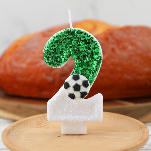 Football Candle, White Green Soccer Cake Topper Happy Birthday Number Cake Candle Sparkling Sequins Soccer Football Theme Birthday Party Decorations Celebrations Supplies (Number 8) in Saudi Arabia