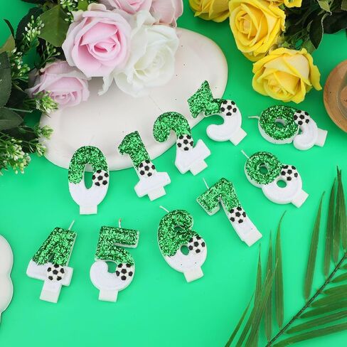 Football Candle, White Green Soccer Cake Topper Happy Birthday Number Cake Candle Sparkling Sequins Soccer Football Theme Birthday Party Decorations Celebrations Supplies (Number 8) in Saudi Arabia