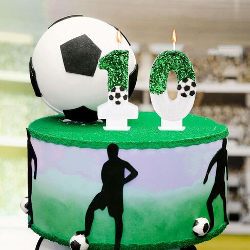 Football Candle, White Green Soccer Cake Topper Happy Birthday Number Cake Candle Sparkling Sequins Soccer Football Theme Birthday Party Decorations Celebrations Supplies (Number 8) in Saudi Arabia