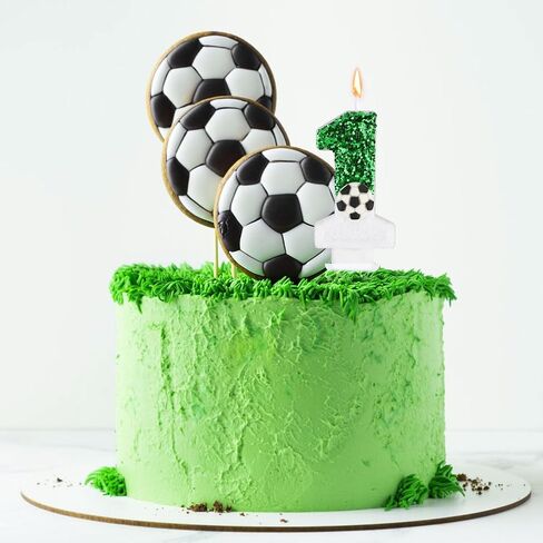 Football Candle, White Green Soccer Cake Topper Happy Birthday Number Cake Candle Sparkling Sequins Soccer Football Theme Birthday Party Decorations Celebrations Supplies (Number 8) in Saudi Arabia