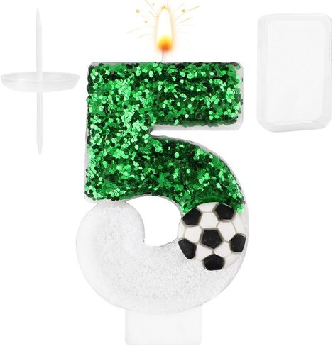 Football Candle, White Green Soccer Cake Topper Happy Birthday Number Cake Candle Sparkling Sequins Soccer Football Theme Birthday Party Decorations Celebrations Supplies (Number 8) in Saudi Arabia