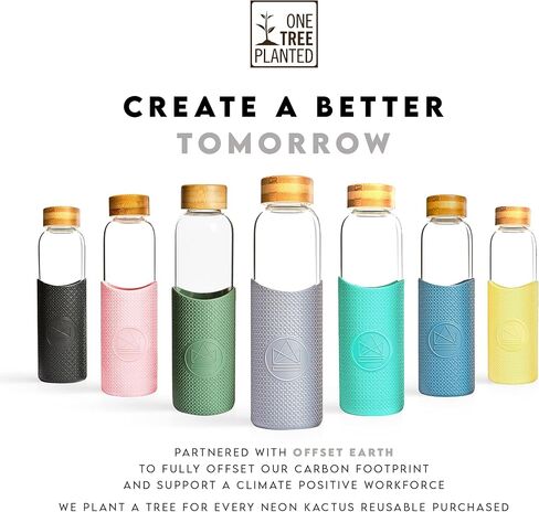 Glass Water Bottle | Travel | Reusable | For Hot & Cold Drinks | Durable, Leakproof, Non-Slip & Dishwasher-Safe | Forever Young, 550ml in Saudi Arabia