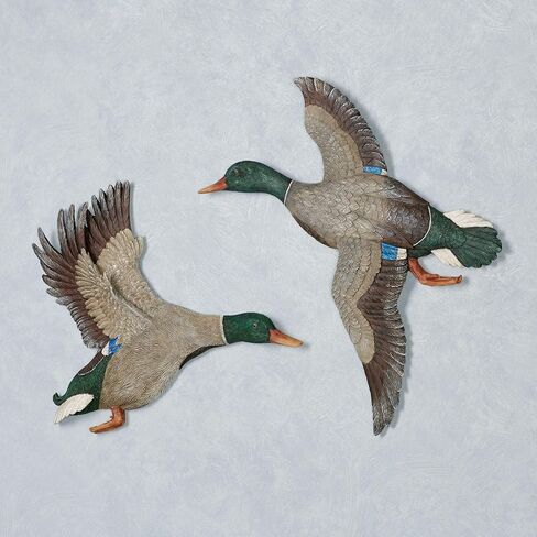 Magnificent Mallard Duck Wall Art Multi Warm Set of Two - Made of Resin - Flying Birds Decor - Ducks Artwork - Sculptures for Bedroom, Bathroom, Kitchen, Living Room, Hallway in Saudi Arabia