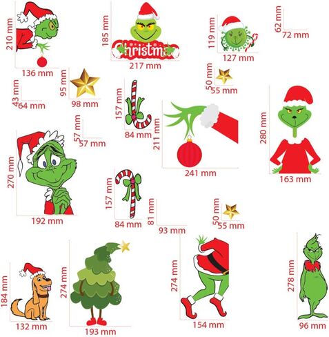 8 Sheets Christmas Window Clings Window Decals,Holiday Decorations Xmas Grinch Window Stickers for Home Shop Windows Glass in Saudi Arabia