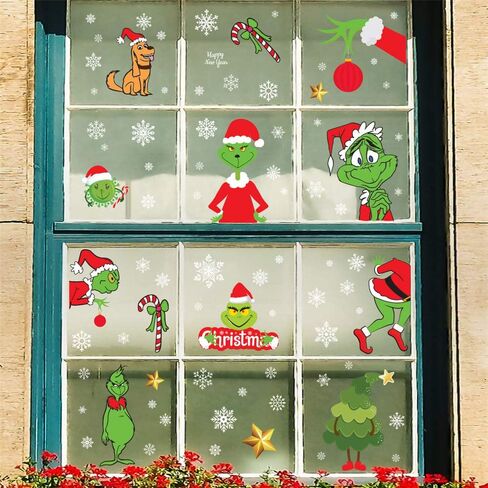 8 Sheets Christmas Window Clings Window Decals,Holiday Decorations Xmas Grinch Window Stickers for Home Shop Windows Glass in Saudi Arabia