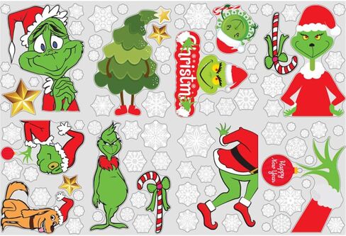 8 Sheets Christmas Window Clings Window Decals,Holiday Decorations Xmas Grinch Window Stickers for Home Shop Windows Glass in Saudi Arabia