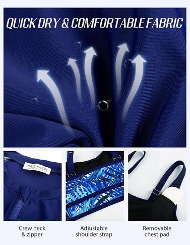 Kate Kasin Women's 3 Piece Rash Guard Long Sleeve Swimsuits Zip Up UPF 50+ Built in Bra Swim Shirts with Boyshorts Quick Dry in Kuwait