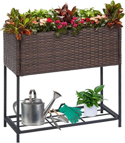 SUNNYPARK Tall Planters for Outdoor Plants Rattan Modern Elevated Planter Box with Removable Liners Indoor Outdoor Porch Patio Flower Pot (27.5’’ x 12’’ x 27.5’’) in Saudi Arabia