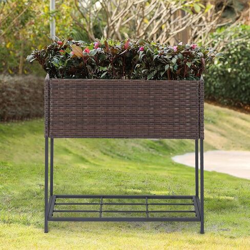 SUNNYPARK Tall Planters for Outdoor Plants Rattan Modern Elevated Planter Box with Removable Liners Indoor Outdoor Porch Patio Flower Pot (27.5’’ x 12’’ x 27.5’’) in Saudi Arabia