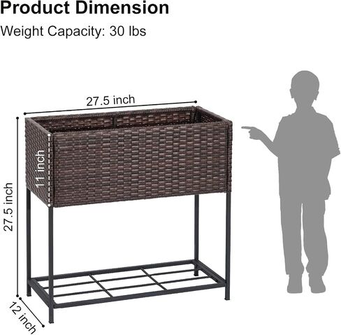 SUNNYPARK Tall Planters for Outdoor Plants Rattan Modern Elevated Planter Box with Removable Liners Indoor Outdoor Porch Patio Flower Pot (27.5’’ x 12’’ x 27.5’’) in Saudi Arabia