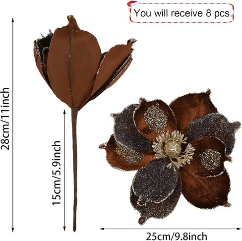 6 Pcs Christmas Flower Picks White Christmas Glitter Magnolia Flowers Picks and Spray Ornament Berries Branches for Xmas Tree Wreath Vase Table Centerpiece in Saudi Arabia