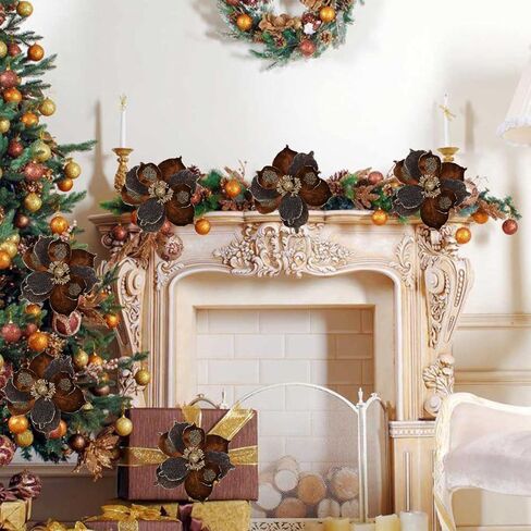 6 Pcs Christmas Flower Picks White Christmas Glitter Magnolia Flowers Picks and Spray Ornament Berries Branches for Xmas Tree Wreath Vase Table Centerpiece in Saudi Arabia