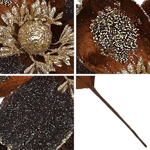 6 Pcs Christmas Flower Picks White Christmas Glitter Magnolia Flowers Picks and Spray Ornament Berries Branches for Xmas Tree Wreath Vase Table Centerpiece in Saudi Arabia