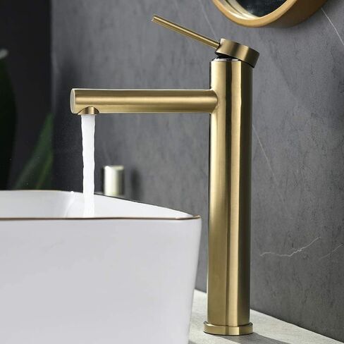 Friho Vessel Sink Faucet Gold, Modern Single Handle Bathroom Vessel Sink Faucet, Vessel Faucet with Ceramic Disc Cartridge, Tall Vessel Sink Faucet with Water Supply Line, 12'' Overall Height in Saudi Arabia