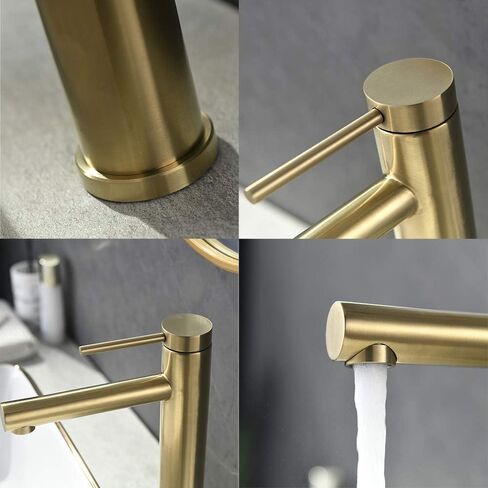 Friho Vessel Sink Faucet Gold, Modern Single Handle Bathroom Vessel Sink Faucet, Vessel Faucet with Ceramic Disc Cartridge, Tall Vessel Sink Faucet with Water Supply Line, 12'' Overall Height in Saudi Arabia