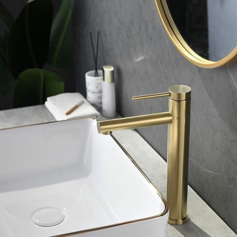 Friho Vessel Sink Faucet Gold, Modern Single Handle Bathroom Vessel Sink Faucet, Vessel Faucet with Ceramic Disc Cartridge, Tall Vessel Sink Faucet with Water Supply Line, 12'' Overall Height in Saudi Arabia