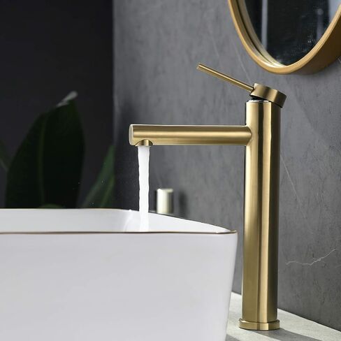 Friho Vessel Sink Faucet Gold, Modern Single Handle Bathroom Vessel Sink Faucet, Vessel Faucet with Ceramic Disc Cartridge, Tall Vessel Sink Faucet with Water Supply Line, 12'' Overall Height in Saudi Arabia