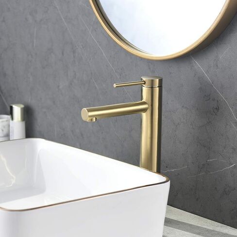 Friho Vessel Sink Faucet Gold, Modern Single Handle Bathroom Vessel Sink Faucet, Vessel Faucet with Ceramic Disc Cartridge, Tall Vessel Sink Faucet with Water Supply Line, 12'' Overall Height in Saudi Arabia
