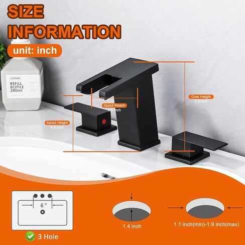 LED Bathroom Faucet 3 Hole, Matte Black Waterfall Bathroom Faucets, 8 Inch Widespread Modern Bathroom Sink Faucet & Parts, Wide Spread Touch On Three Hole 2 Handle Bath Vanity Faucet Mixer in Saudi Arabia