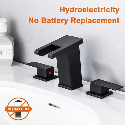 LED Bathroom Faucet 3 Hole, Matte Black Waterfall Bathroom Faucets, 8 Inch Widespread Modern Bathroom Sink Faucet & Parts, Wide Spread Touch On Three Hole 2 Handle Bath Vanity Faucet Mixer in Saudi Arabia