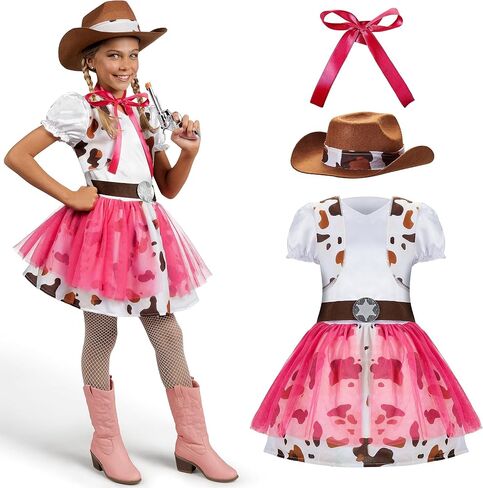 أزياء Spooktacular Creations اللطيفة لراعية البقر، ملابس راعية البقر الوردية للفتيات لحفلات الهالوين ولعب الأدوار in Kuwait