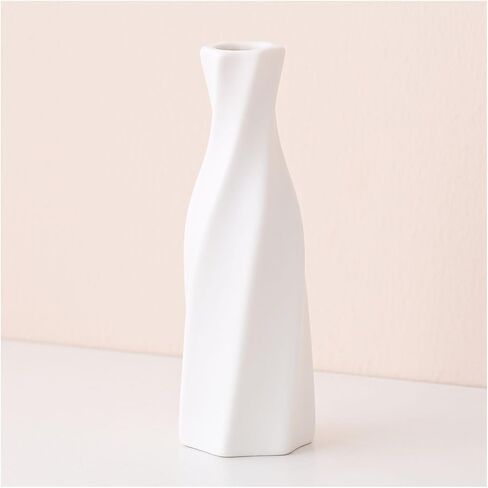 Ceramic Vase - Flowers Vase Modern Home Decor, White Geometric Decorative Vases for Living Room, Dried Flower Vase, Mantel, Table Decoration in Saudi Arabia