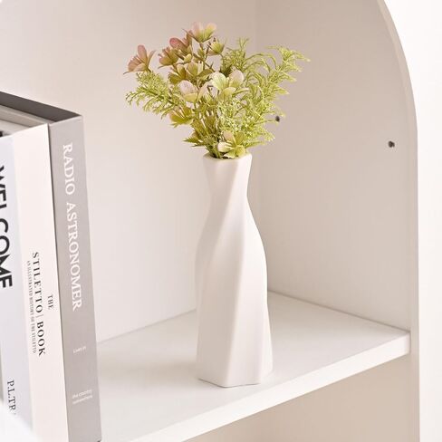 Ceramic Vase - Flowers Vase Modern Home Decor, White Geometric Decorative Vases for Living Room, Dried Flower Vase, Mantel, Table Decoration in Saudi Arabia