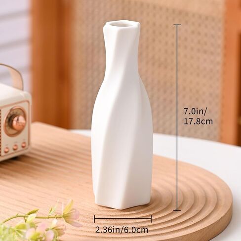 Ceramic Vase - Flowers Vase Modern Home Decor, White Geometric Decorative Vases for Living Room, Dried Flower Vase, Mantel, Table Decoration in Saudi Arabia
